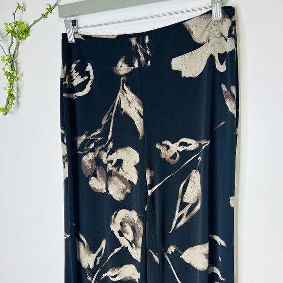 Joseph Ribkoff Black Tan Floral Wide Leg Flowy Pants - Picture 4 of 9